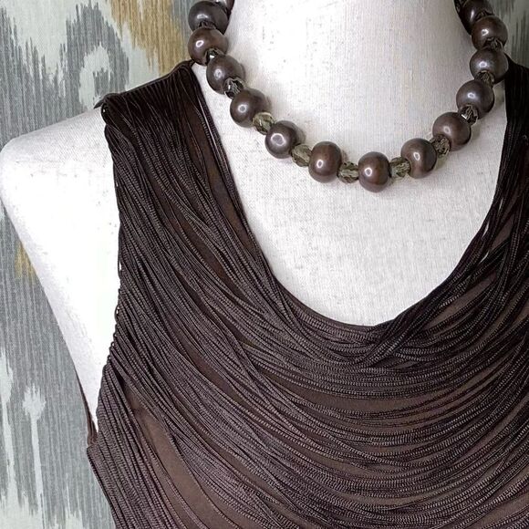 Ralph Lauren Collection Brown Sleeveless Knit Fringe Drape Top - Picture 6 of 16